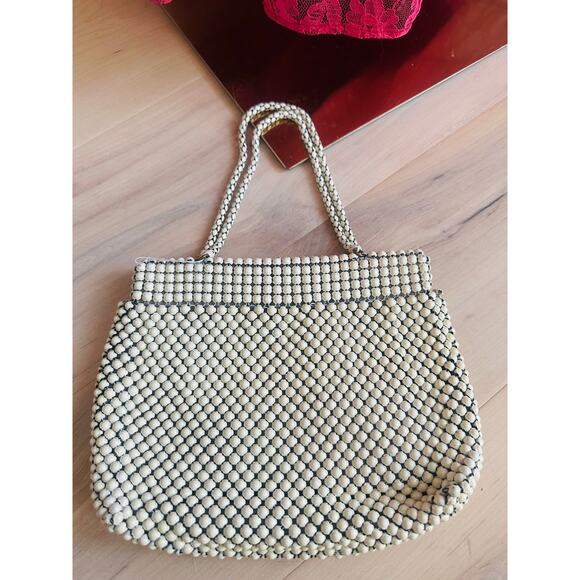 Vintage 1940s Whiting & Davis Metal Mesh Handbag Purse Evening Cream - Picture 6 of 6